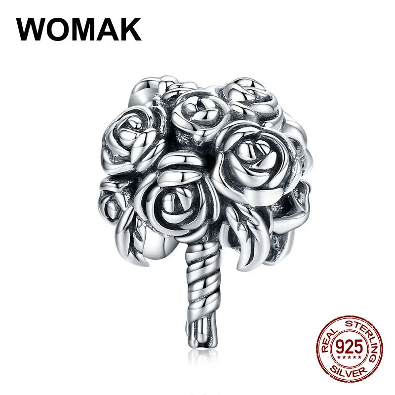 925 Sterling Silver Bridal Bouquet Charm Beads for Bracelet Bangle