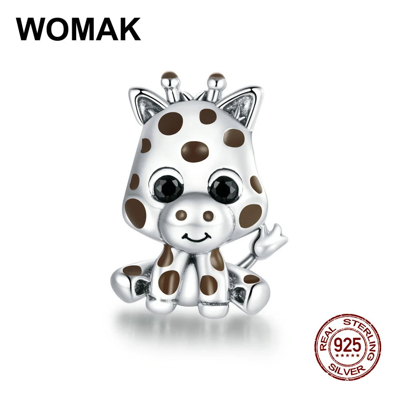 925 Silver Baby Giraffe Pendant Enamel Beads for Bracelet Charm