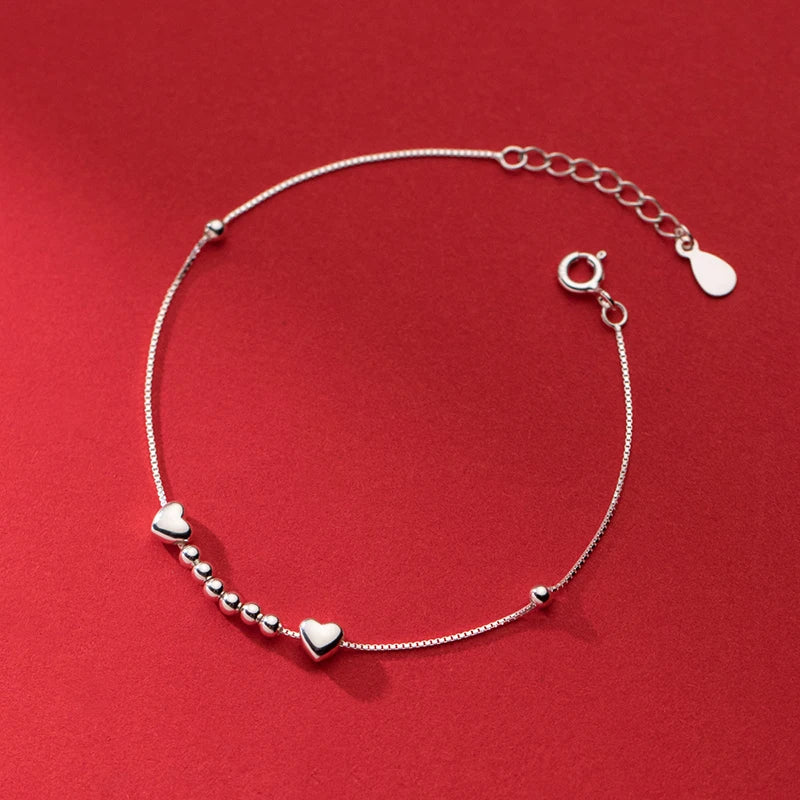 925 Sterling Silver Love Heart Beads Bracelet&Bangle Women Daughter