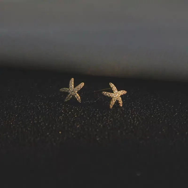 Starfish Pave Zircon Stud Earrings 925 Silver 14k Plated Women Boho Jewelry