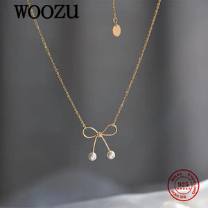 925 Silver Pearl Bow Necklace for Women Butterfly Jewelry