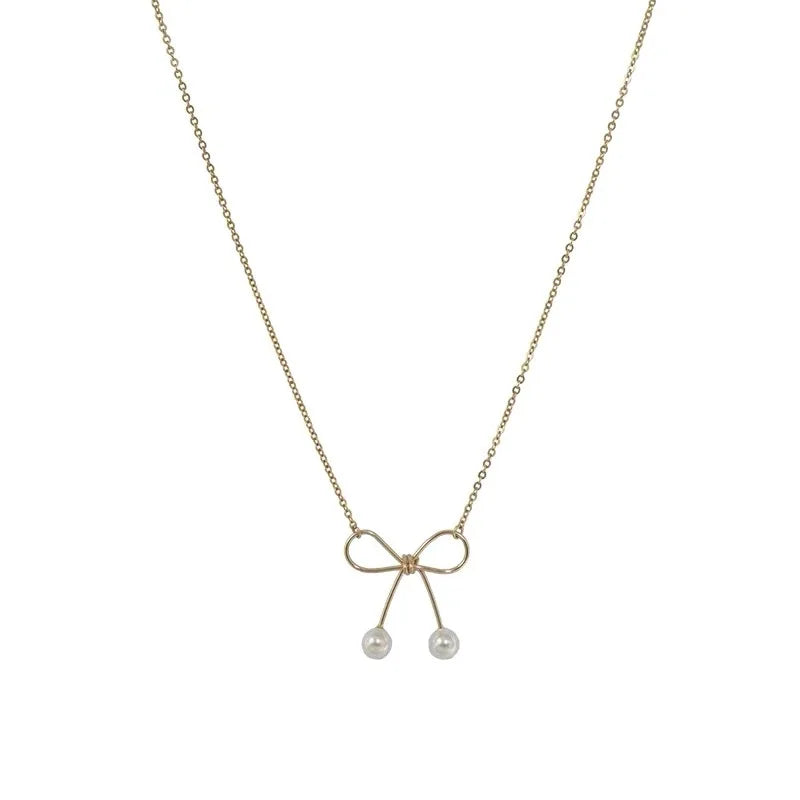 925 Silver Pearl Bow Necklace for Women Butterfly Jewelry