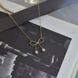 925 Silver Pearl Bow Necklace for Women Butterfly Jewelry