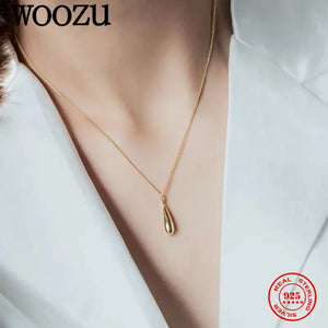 Glossy Water Drop Pendant Necklace 925 Sterling Silver Plated 14k for Women