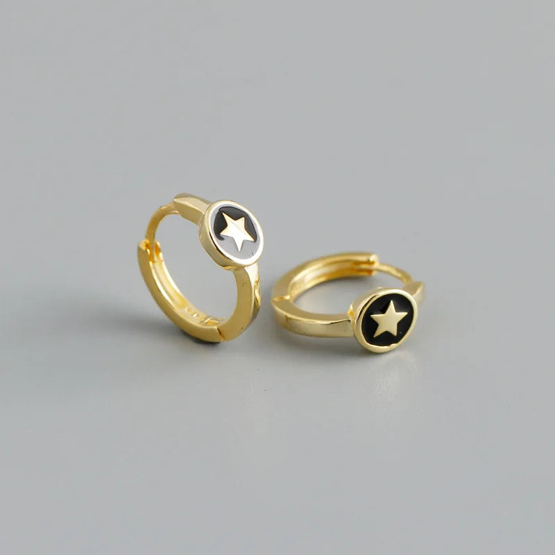 925 Sterling Silver Bohemia Star Huggie Earrings for Women French Girl Student