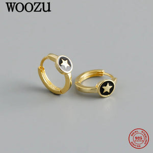 925 Sterling Silver Bohemia Star Huggie Earrings for Women French Girl Student