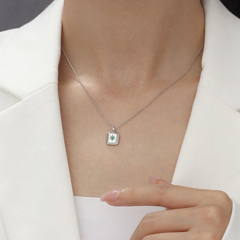 925 Silver Green Zircon Star Pendant Necklace for Women