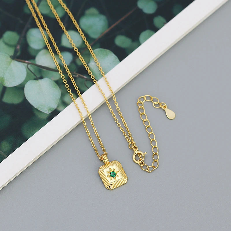 925 Silver Green Zircon Star Pendant Necklace for Women
