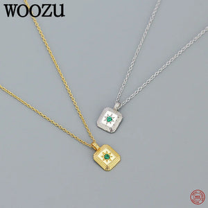 925 Silver Green Zircon Star Pendant Necklace for Women