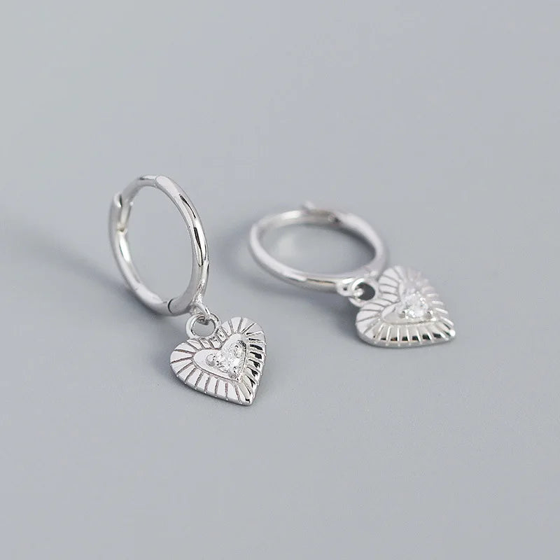 925 Silver Bohemian Heart Crystal Drop Earrings Women Party Jewelry