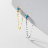 925 Silver Green Zircon Chain Tassel Earrings Wedding Gift