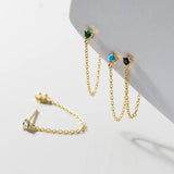 925 Silver Green Zircon Chain Tassel Earrings Wedding Gift