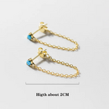 925 Silver Green Zircon Chain Tassel Earrings Wedding Gift