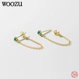 925 Silver Green Zircon Chain Tassel Earrings Wedding Gift