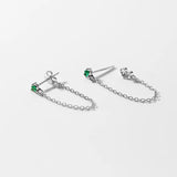 925 Silver Green Zircon Chain Tassel Earrings Wedding Gift