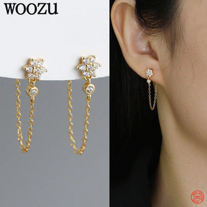 925 Silver Flower Zircon Drop Earrings for Women