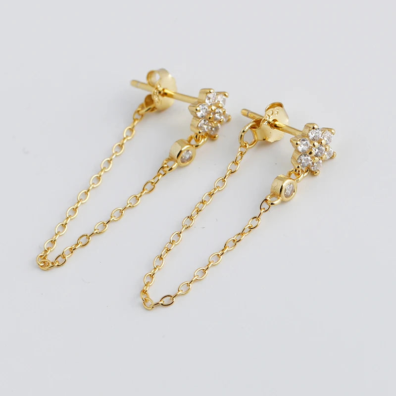 925 Silver Flower Zircon Drop Earrings for Women