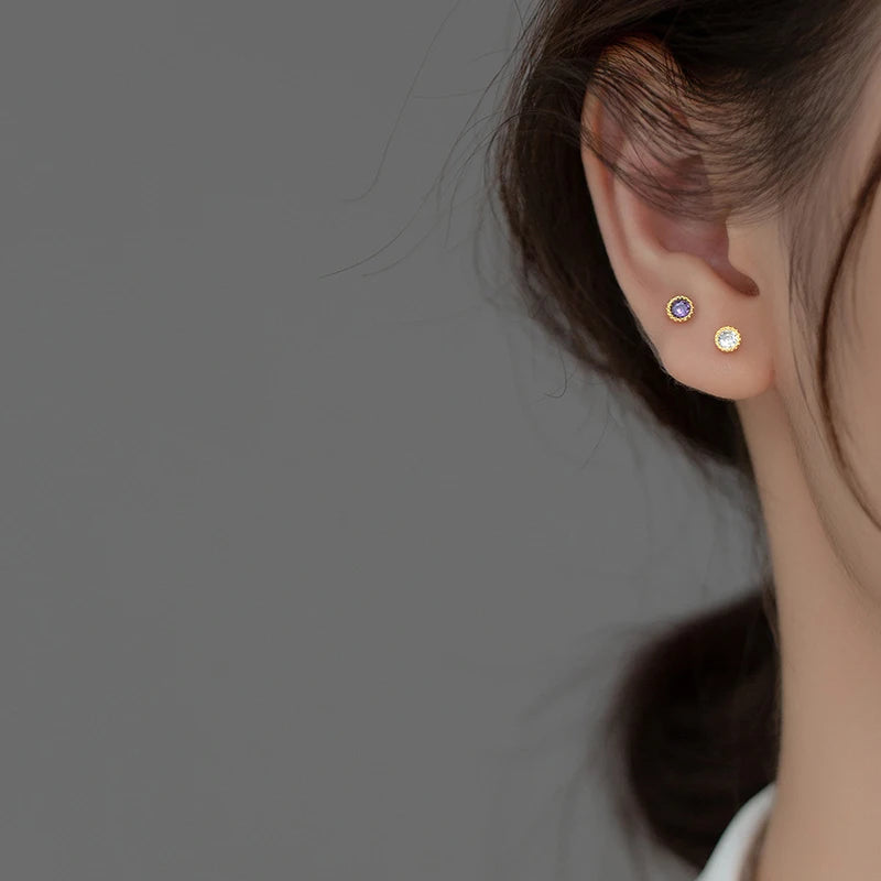 925 Silver Zircon Bead Stud Earrings for Women Xmas Gift