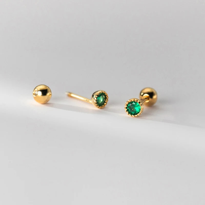 925 Silver Zircon Bead Stud Earrings for Women Xmas Gift