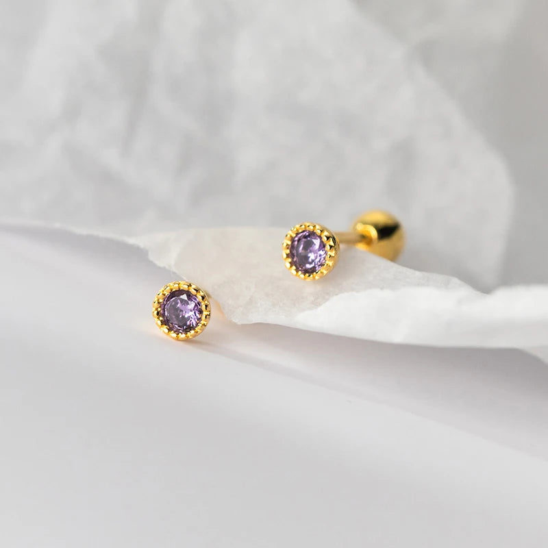 925 Silver Zircon Bead Stud Earrings for Women Xmas Gift