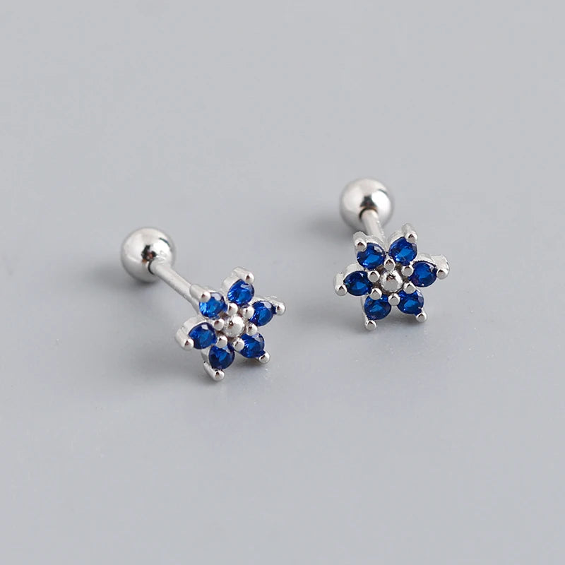 925 Silver Petal Spiral Piercing Stud Earrings Zircon Jewelry