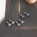 925 Silver Petal Spiral Piercing Stud Earrings Zircon Jewelry