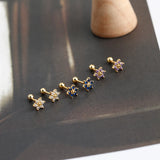 925 Silver Petal Spiral Piercing Stud Earrings Zircon Jewelry