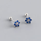 925 Silver Petal Spiral Piercing Stud Earrings Zircon Jewelry