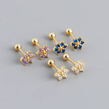 925 Silver Petal Spiral Piercing Stud Earrings Zircon Jewelry