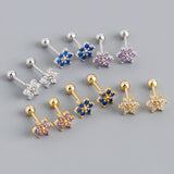 925 Silver Petal Spiral Piercing Stud Earrings Zircon Jewelry