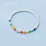 925 Silver Happy Smile Rainbow Beads Charm Bracelet For Women