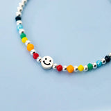 925 Silver Happy Smile Rainbow Beads Charm Bracelet For Women