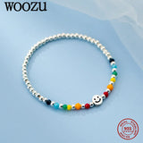925 Silver Happy Smile Rainbow Beads Charm Bracelet For Women