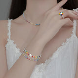 925 Silver Happy Smile Rainbow Beads Charm Bracelet For Women