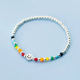 925 Silver Happy Smile Rainbow Beads Charm Bracelet For Women