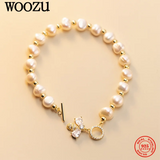 925 Silver Pearl Bee Zircon OT Bracelet Wedding Jewelry
