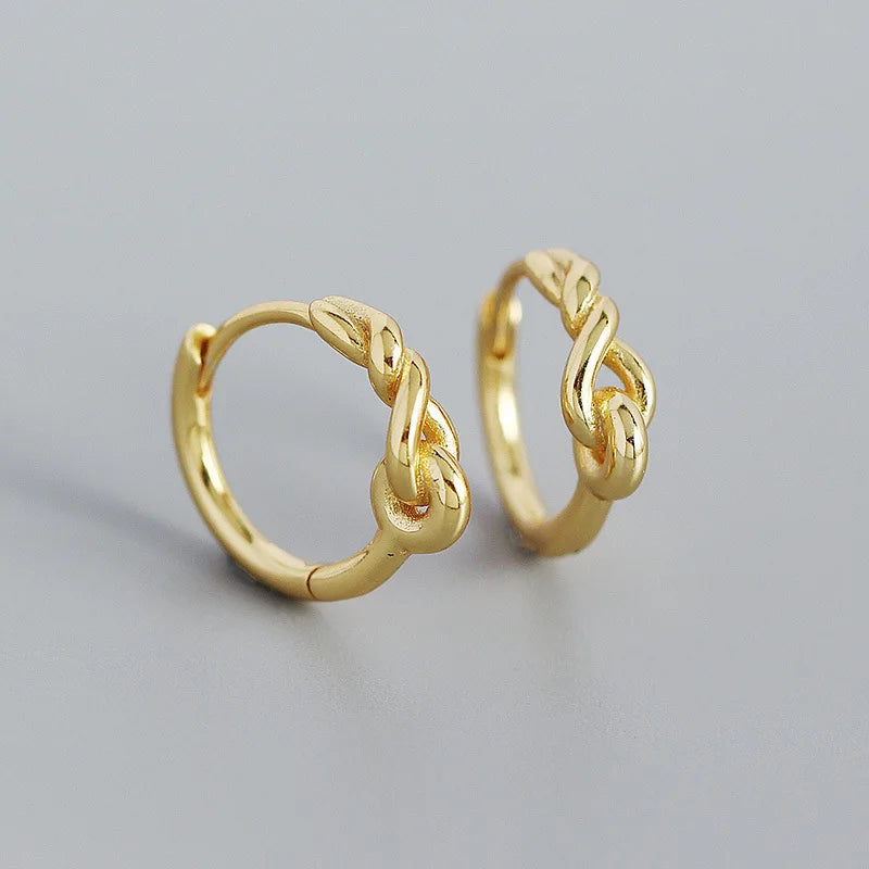 925 Silver Knot Hoop Earrings French Rock Girl Party Ear Jewelry Gift