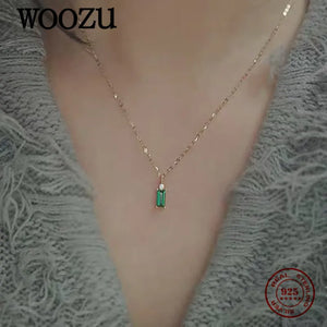 925 Silver Green Zircon Pendant Necklace For Women 14k Plated