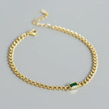 925 Silver Square Green Zircon Bracelet Hip Hop Jewelry