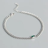 925 Silver Square Green Zircon Bracelet Hip Hop Jewelry