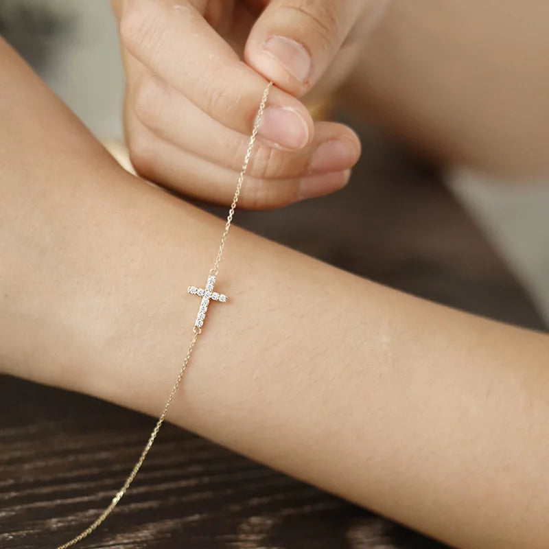 925 Silver Zircon Cross Chain Bracelet for Women Plated Party Jewelry
