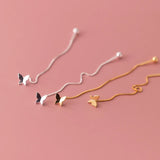 925 Silver Butterfly Chain Drop Earrings for Women Girl Party Charms Gift