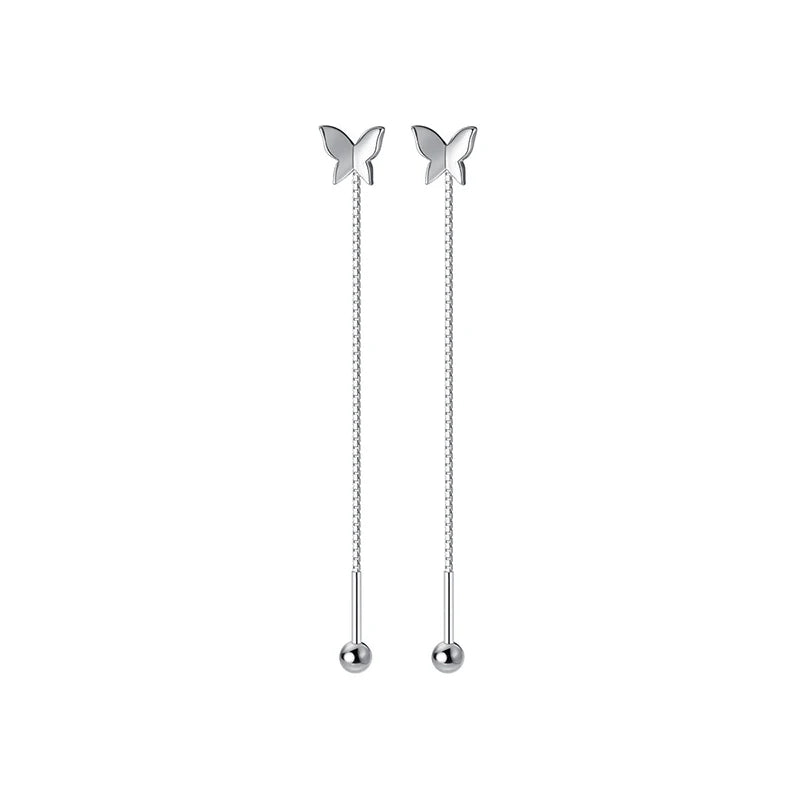 925 Silver Butterfly Chain Drop Earrings for Women Girl Party Charms Gift