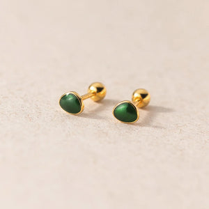 925 Silver Green Enamel Screw Bead Stud Earrings Women Baby Mini Small Piercing