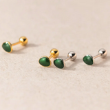 925 Silver Green Enamel Screw Bead Stud Earrings Women Baby Mini Small Piercing