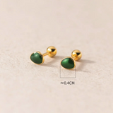 925 Silver Green Enamel Screw Bead Stud Earrings Women Baby Mini Small Piercing