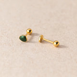 925 Silver Green Enamel Screw Bead Stud Earrings Women Baby Mini Small Piercing