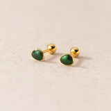 925 Silver Green Enamel Screw Bead Stud Earrings Women Baby Mini Small Piercing