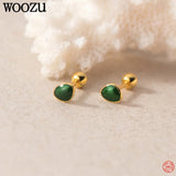 925 Silver Green Enamel Screw Bead Stud Earrings Women Baby Mini Small Piercing