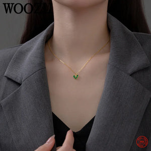 925 Silver Green Zircon Heart Necklace for Women